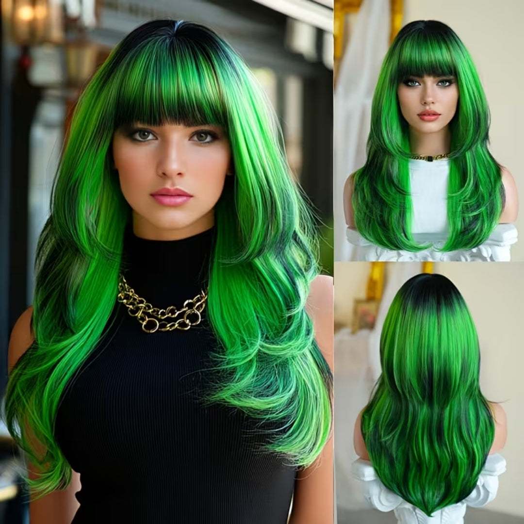 Long Wavy Green Costume Wig with Bangs for Women – Fantasy, Witch & Cosplay Hair | Thomler
