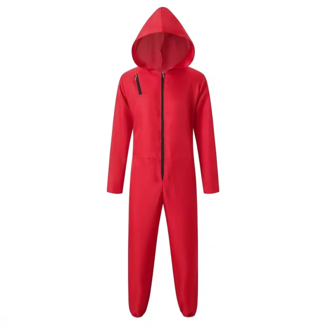 Women's Red Heist Crew Cosplay Jumpsuit for Halloween Party Costume, Film-Inspired Full-Length Coverall with Long Sleeves | Thomler