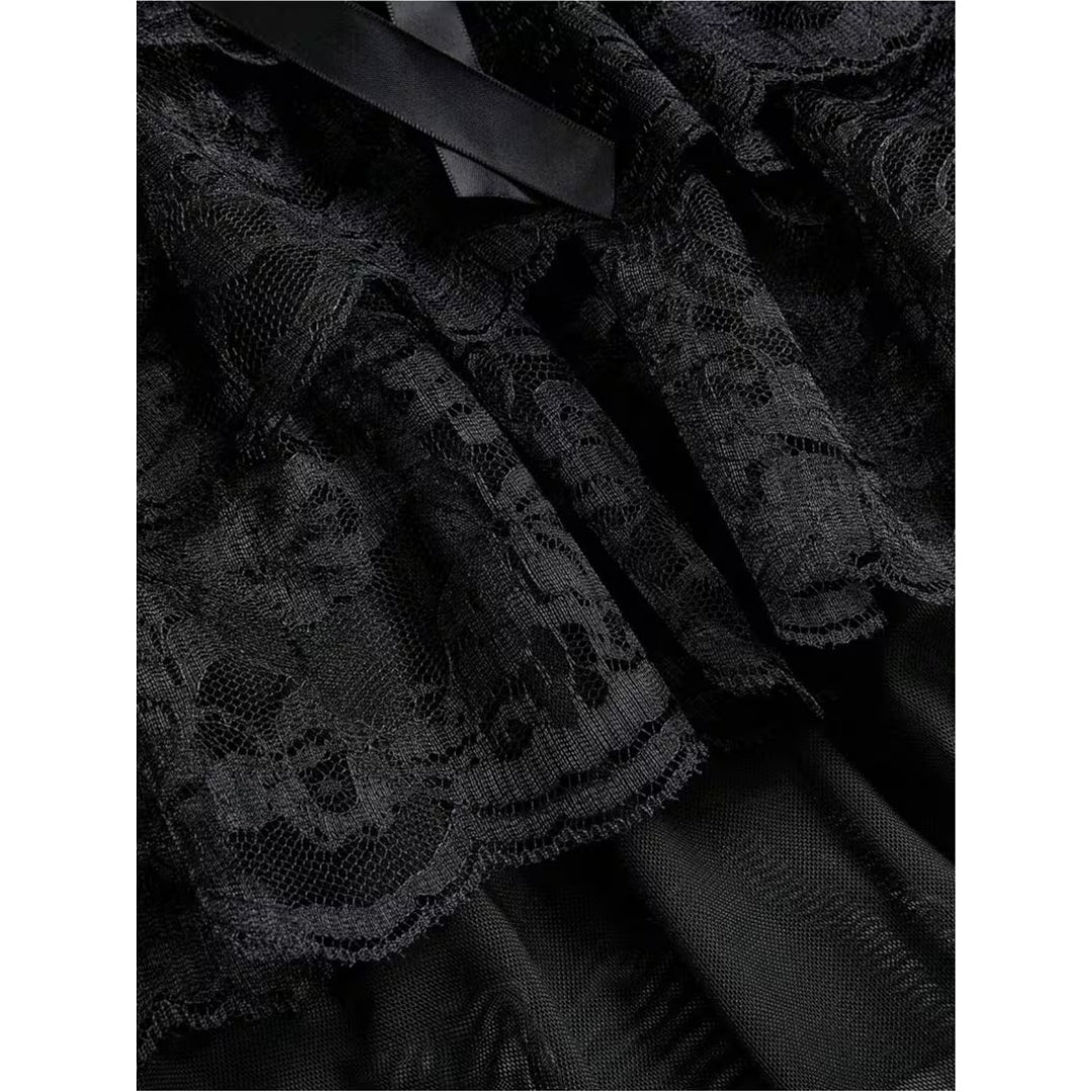 Gothic Lace Corset Dress with Layered Skirt & Bow Details for Costume Parties, Halloween, Renaissance Fairs & Vintage Cosplay | Thomler