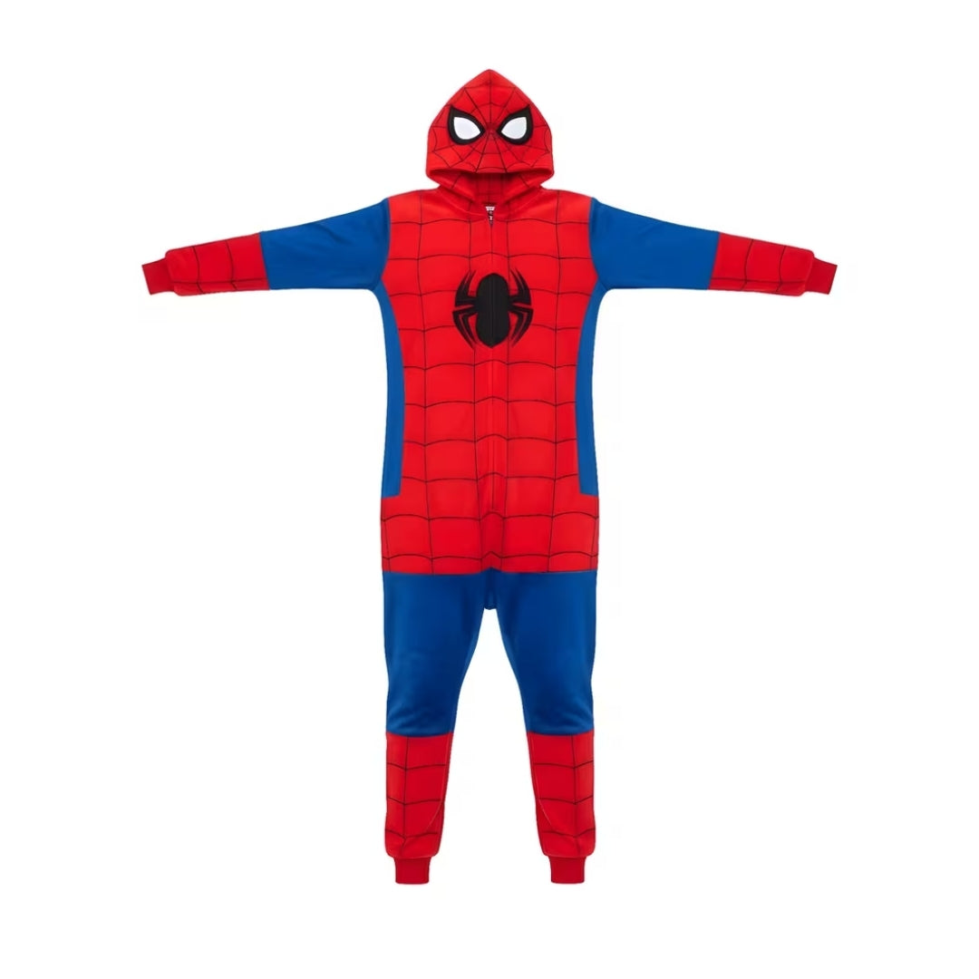 Adult Web-Slinger Hero Hooded Jumpsuit – Plush Full-Body Costume Onesie with Zipper & Pockets | Thomler
