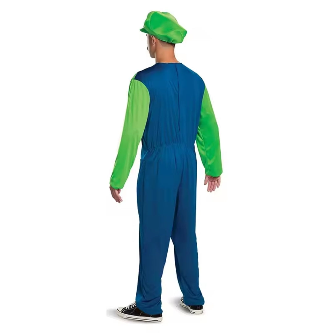 Iconic Video Game Plumber Duo Costume Set with Jumpsuit, Hat & Mustache for Adults | Thomler