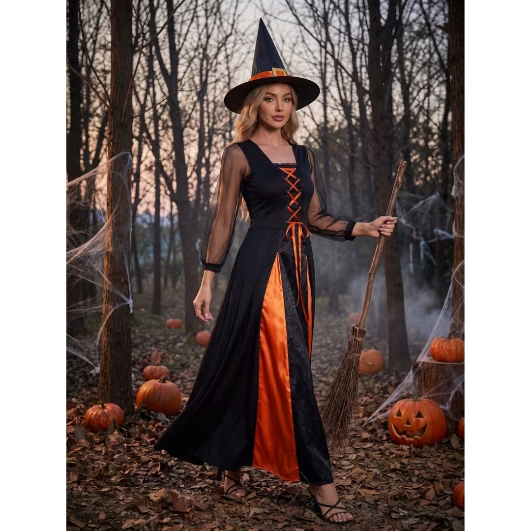 Medieval Sorceress Dress with Pointed Hat – Women's Fantasy Costume for Halloween & Cosplay | Thomler