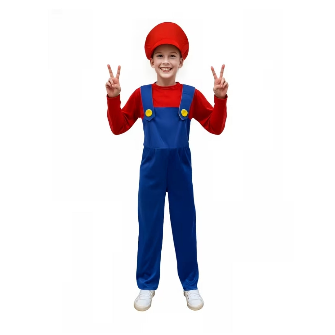 Kids Red Plumber Jumpsuit Costume with Cap for Halloween & Dress-Up Parties | Thomler