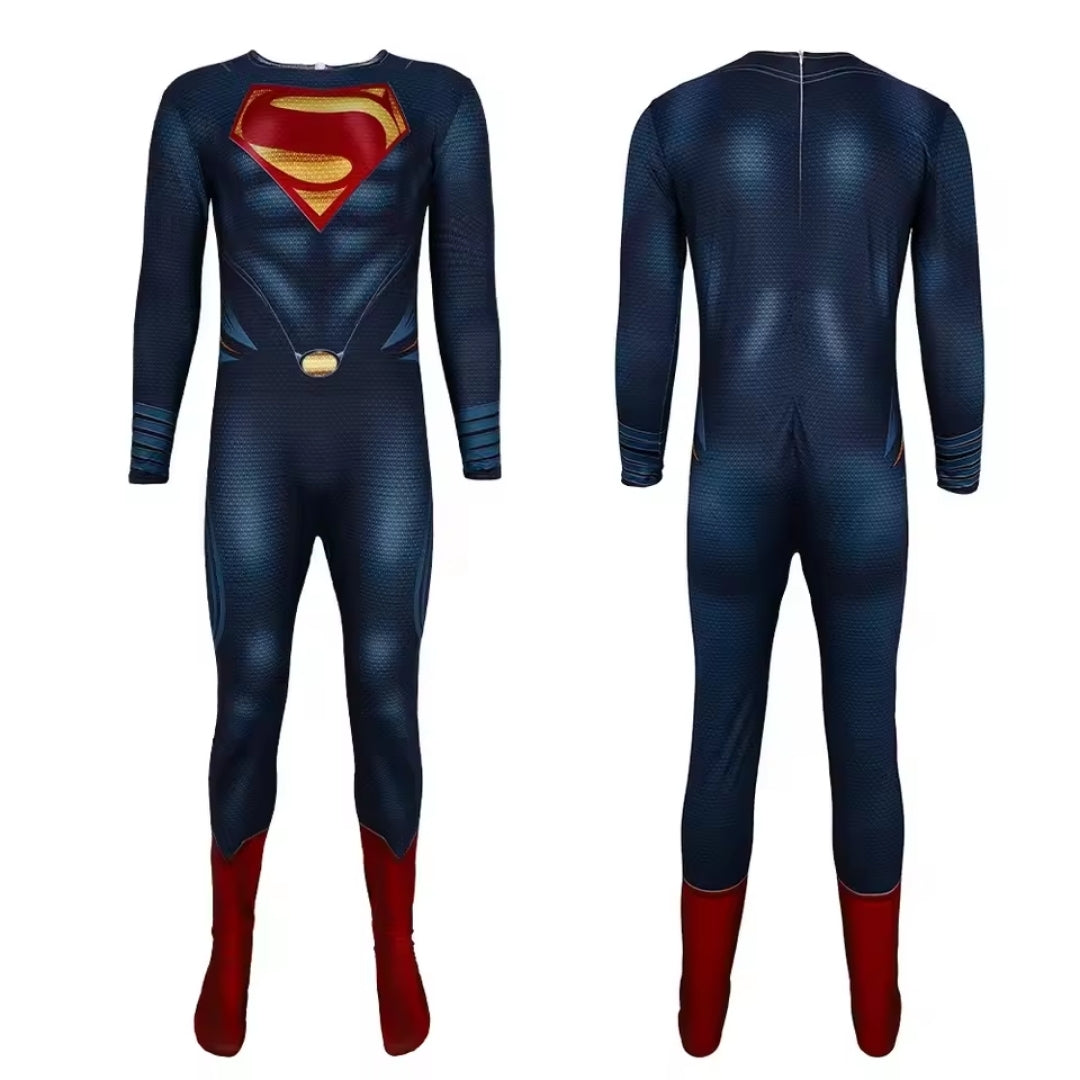 Man of Steel Hero Costume with Flowing Cape – Full Bodysuit for Kids & Adults | Thomler
