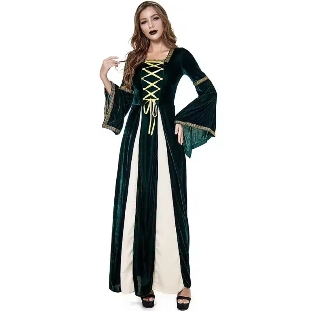 Velvet Renaissance Sorceress Gown - Long Medieval Fantasy Dress for Halloween & Costume Parties | Thomler