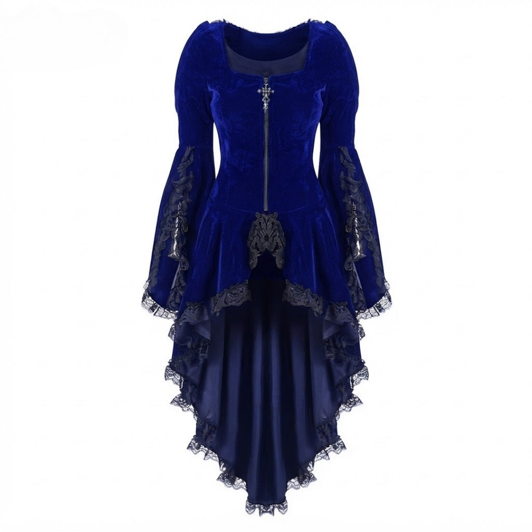 Gothic Witch Costume Dress with Lace Trim – Velvet Halloween Gown for Women, Medieval Fantasy Cosplay, Renaissance Festival, Victorian | Thomler