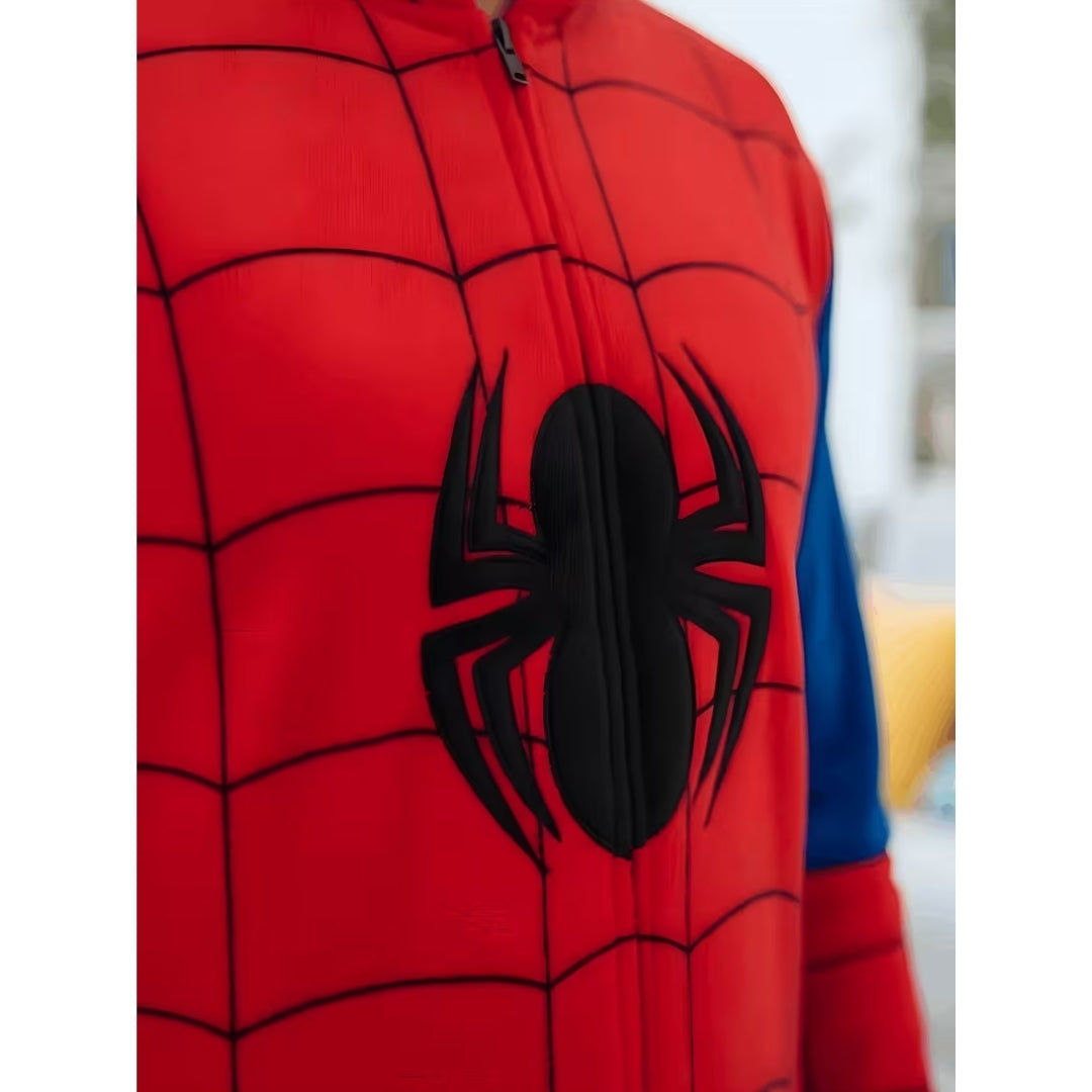 Adult Web-Slinger Hero Hooded Jumpsuit – Plush Full-Body Costume Onesie with Zipper & Pockets | Thomler