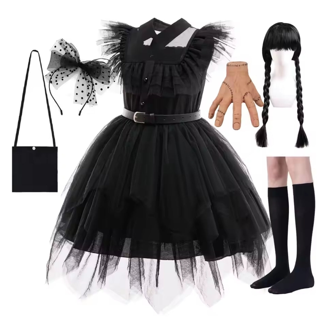 Gothic Costume Dress with Belt for Girls – Halloween Character Outfit for Cosplay & Parties | Thomler