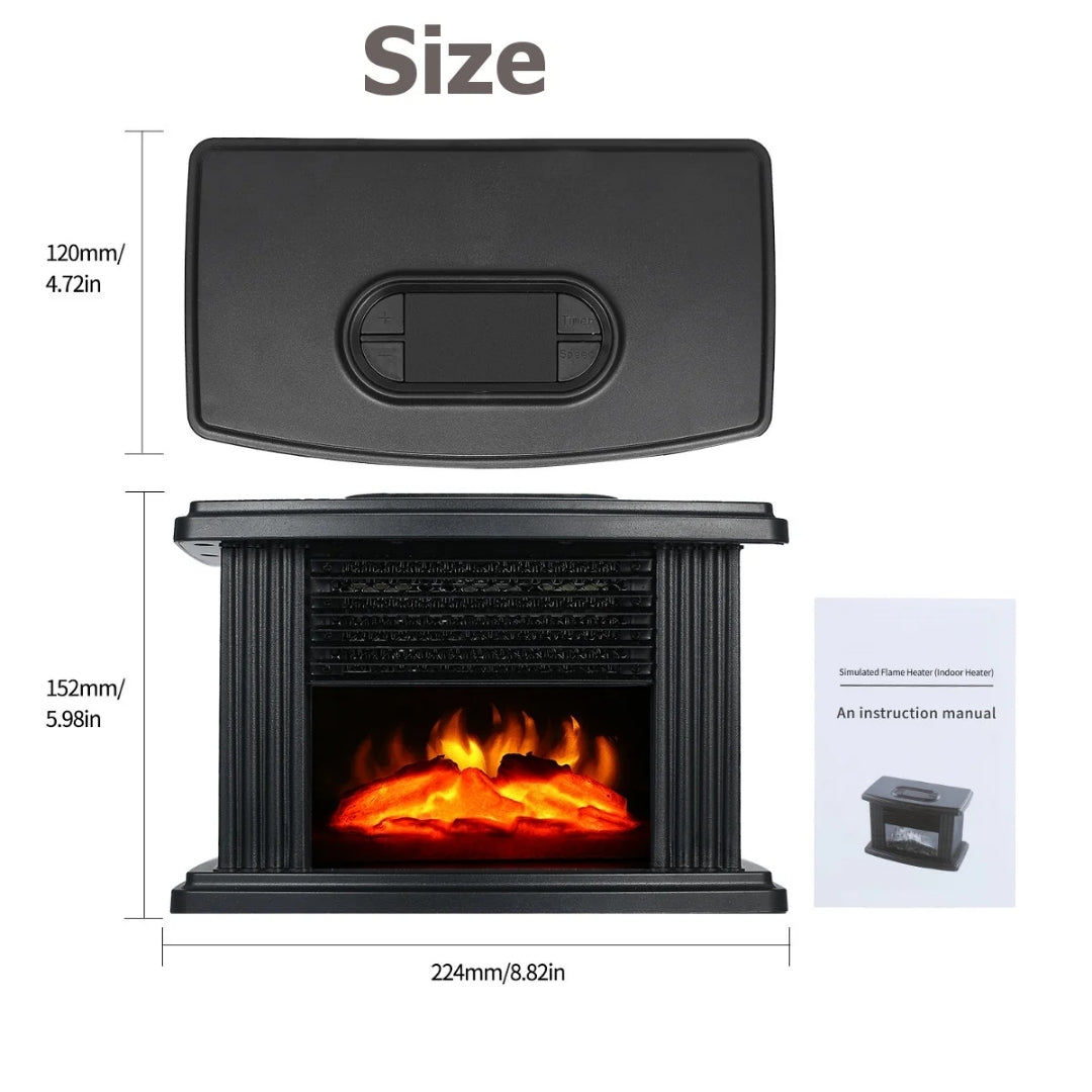 Compact Electric Fireplace Heater with Realistic Flame Effect and Digital Controls – 1000W Tabletop Space Heater for Living Room, Bedroom | Thomler