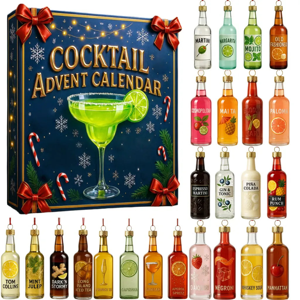 Christmas Countdown Miniature Cocktail Ornament Set – 24 Festive Bottle Decorations for Your Holiday Tree | Thomler