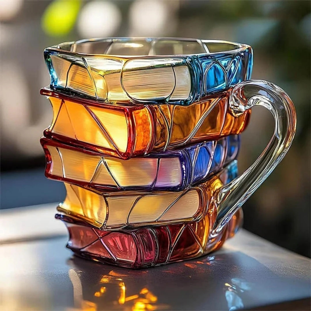 Ceramic Stacked Book Coffee Mug with 3D Hand-Painted Design | Literary Gift for Book Lovers & Writers | Decorative Tea Cup for Home & Office | Thomler