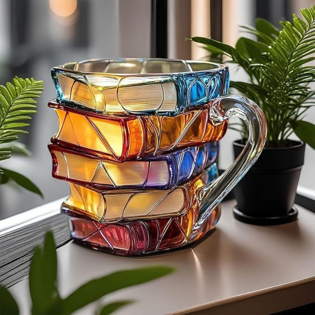 Ceramic Stacked Book Coffee Mug with 3D Hand-Painted Design | Literary Gift for Book Lovers & Writers | Decorative Tea Cup for Home & Office | Thomler