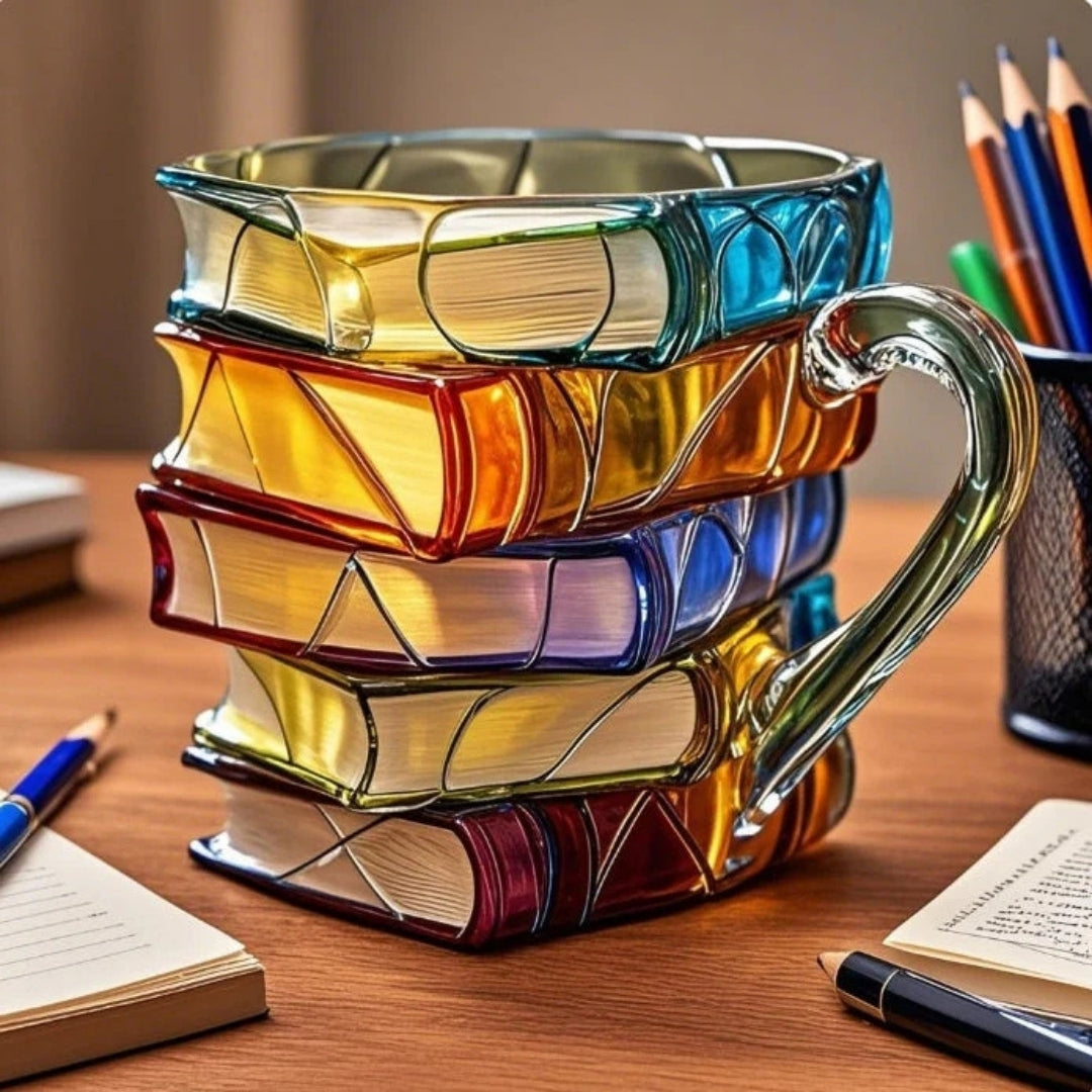 Ceramic Stacked Book Coffee Mug with 3D Hand-Painted Design | Literary Gift for Book Lovers & Writers | Decorative Tea Cup for Home & Office | Thomler