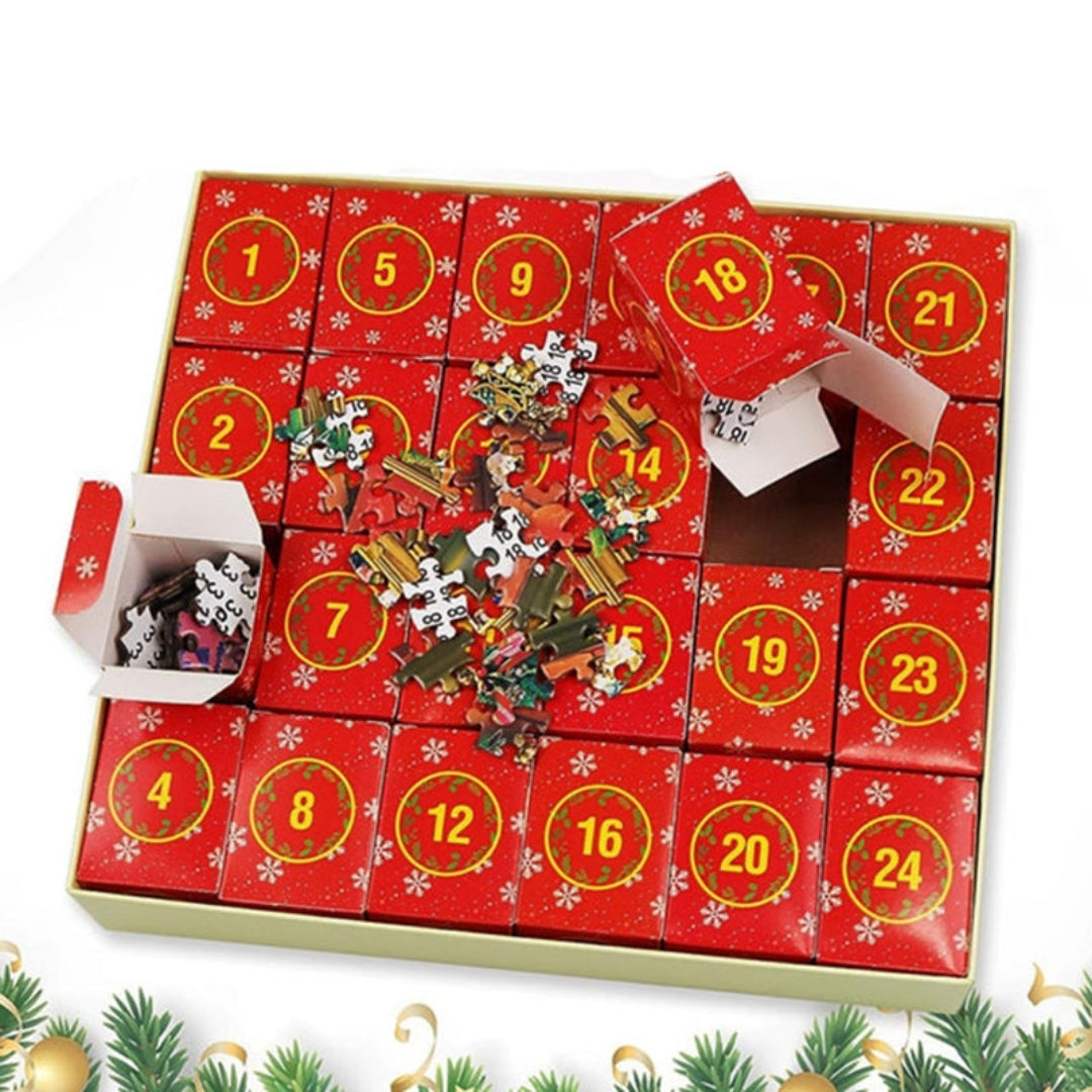 Advent Calendar Christmas Jigsaw Puzzle 1008 Pieces – Daily 42-Piece Countdown Set with Workshop Scene & Poster for Kids & Adults | Thomler
