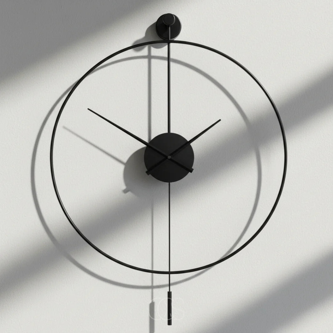 Large Silent Wall Clock with Pendulum – Metal Round Timepiece for Living Room & Bedroom – Quiet Quartz Movement – Modern Decorative Clock | Thomler