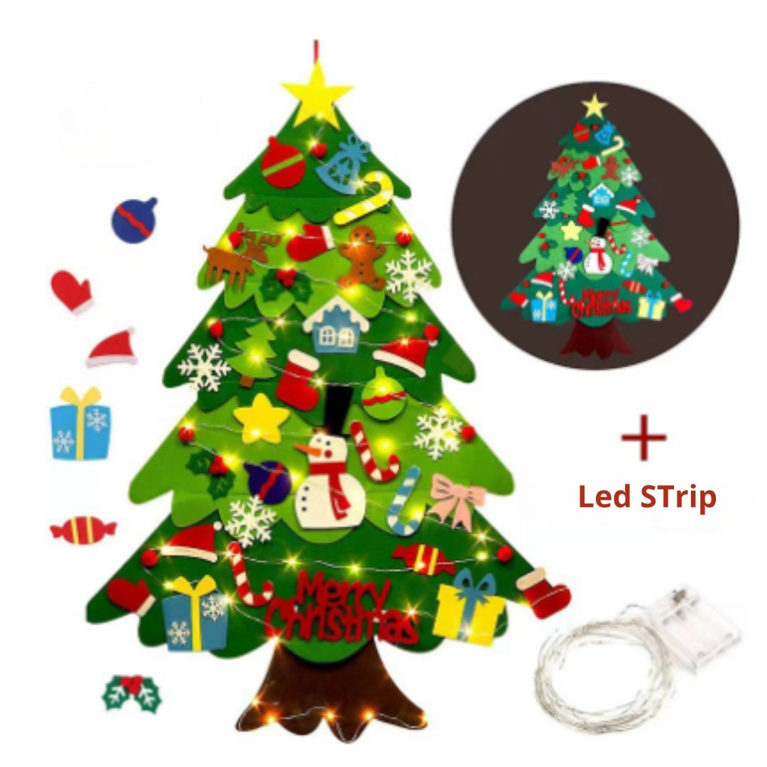 Interactive Felt Holiday Tree Play Set – Toddler Decorating Activity Board with LED Lights | Thomler