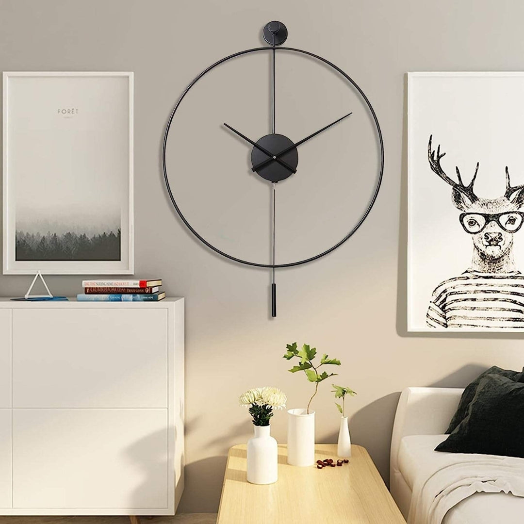 Large Silent Wall Clock with Pendulum – Metal Round Timepiece for Living Room & Bedroom – Quiet Quartz Movement – Modern Decorative Clock | Thomler