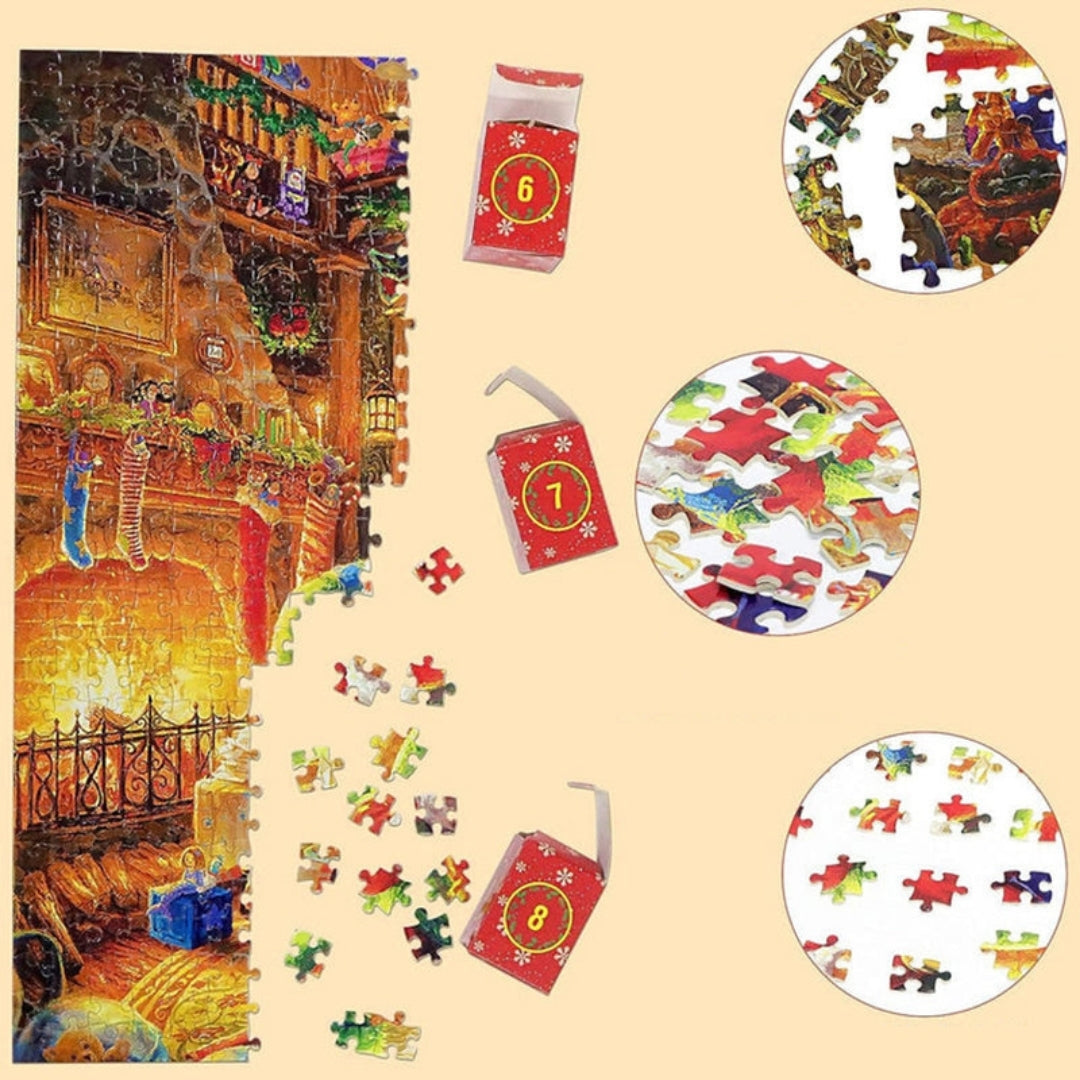 Advent Calendar Christmas Jigsaw Puzzle 1008 Pieces – Daily 42-Piece Countdown Set with Workshop Scene & Poster for Kids & Adults | Thomler