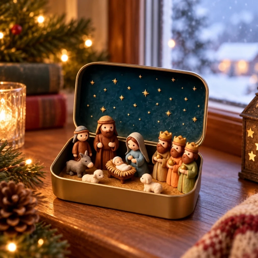 Nativity Scene in Decorative Keepsake Tin – Compact Christmas Display for Holiday Decor | Thomler