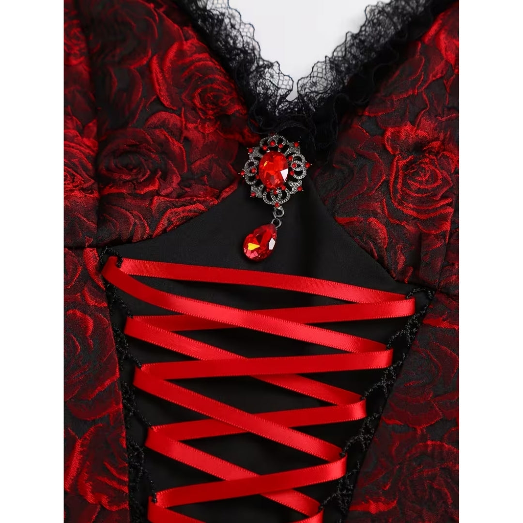 Gothic Vampire Costume Dress with Lace-Up Corset Detail for Halloween & Cosplay | Thomler