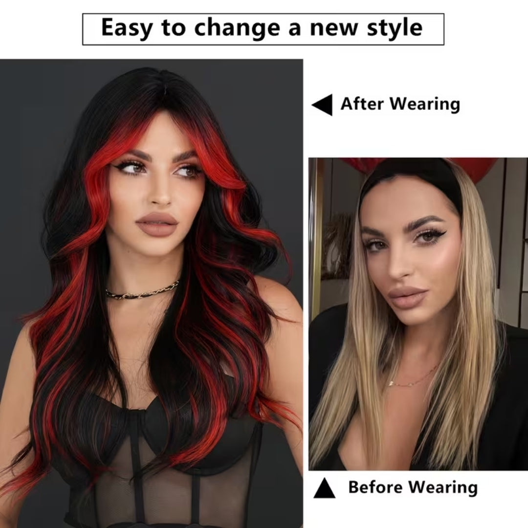 Crimson Ombré Curly Halloween Wig – Long Wavy Synthetic Hair for Costume Parties & Cosplay Events | Thomler