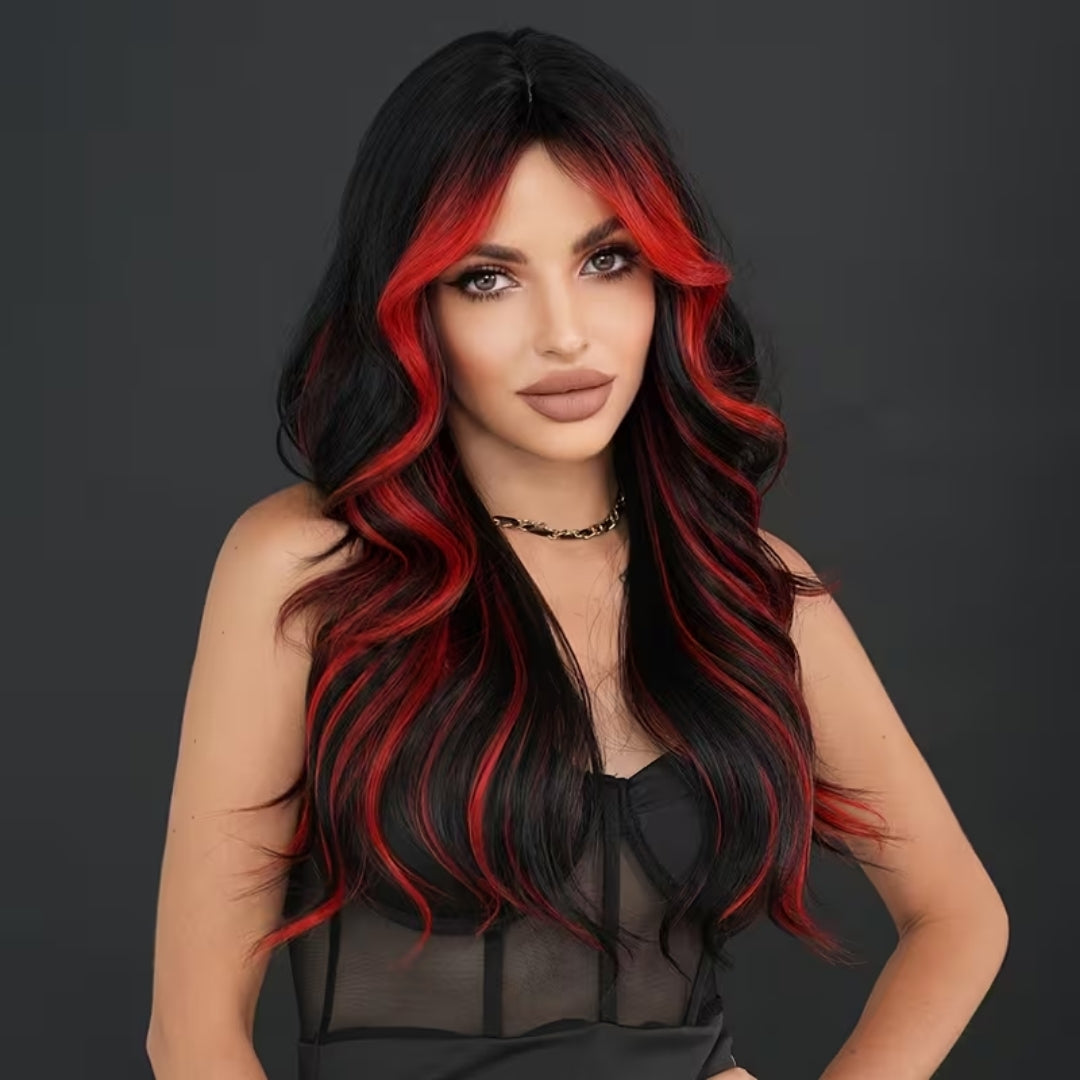 Crimson Ombré Curly Halloween Wig – Long Wavy Synthetic Hair for Costume Parties & Cosplay Events | Thomler