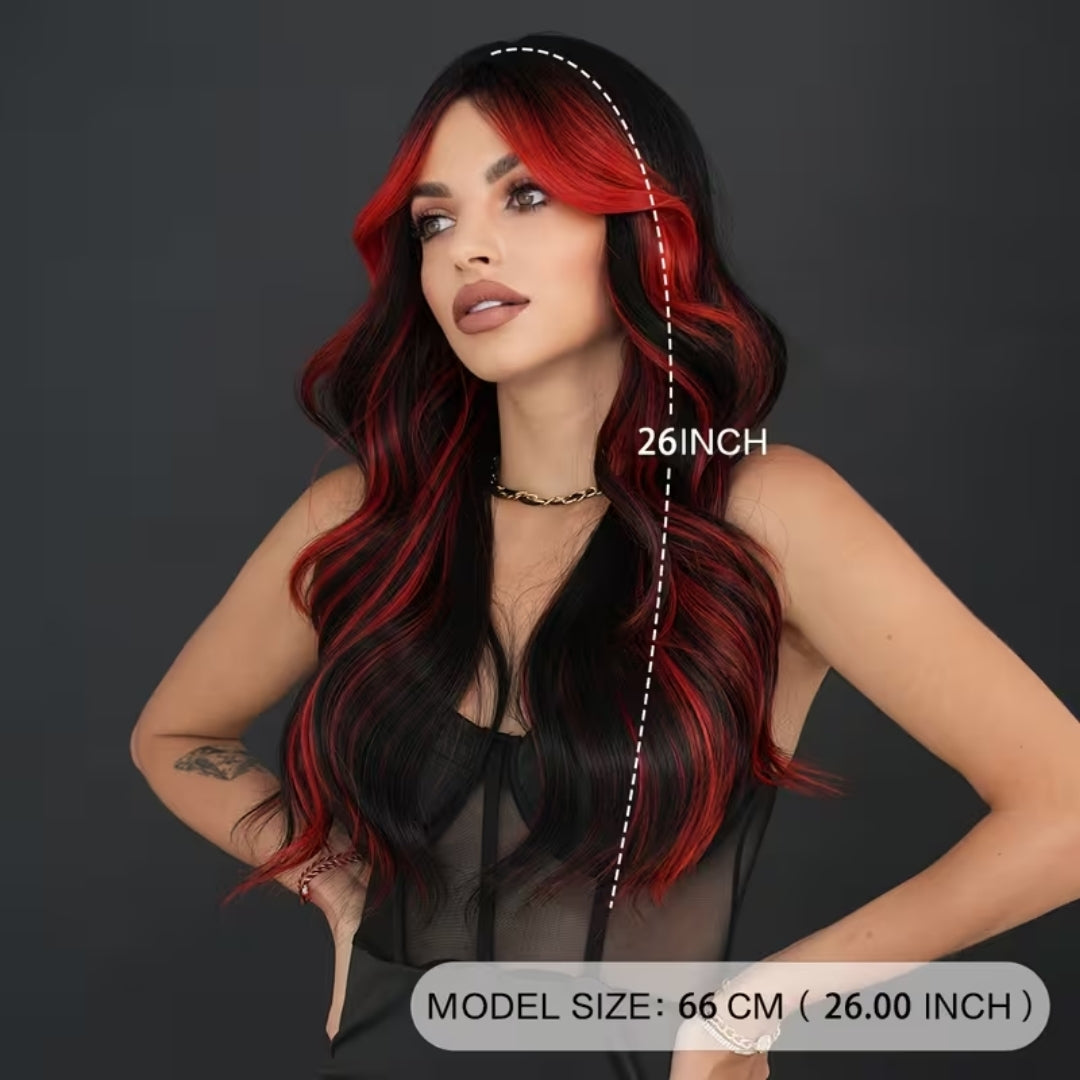 Crimson Ombré Curly Halloween Wig – Long Wavy Synthetic Hair for Costume Parties & Cosplay Events | Thomler