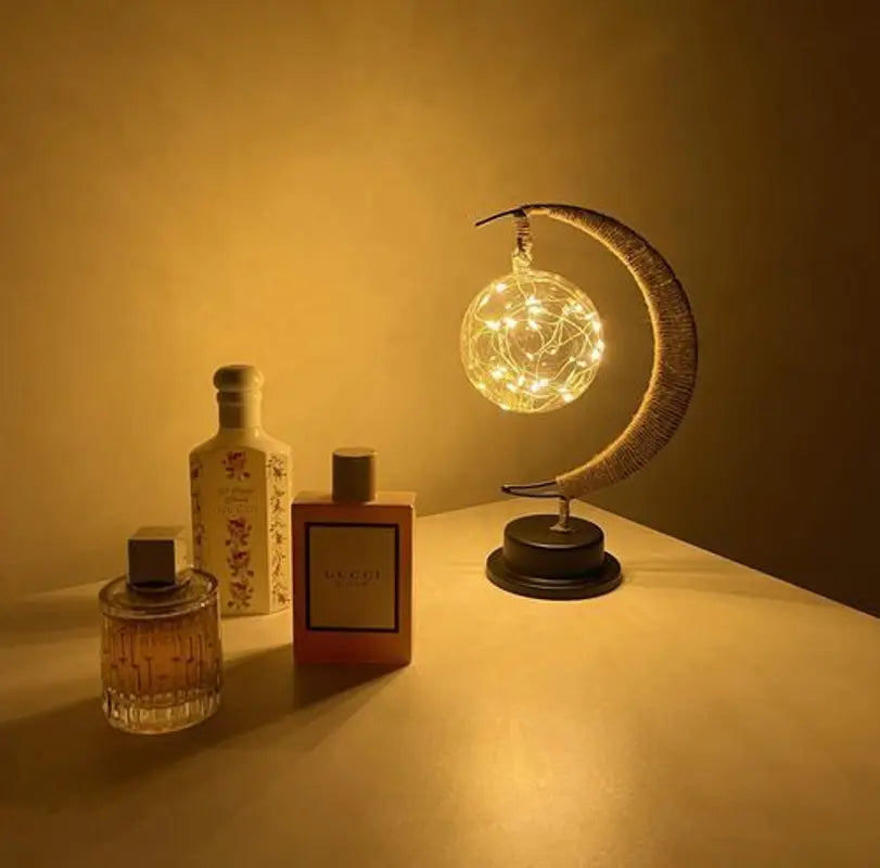 Battery-Powered Moon & Globe LED Lamp for Bedroom Nightstand, Kids Room & Living Room Accent Light | Cordless Decorative Desk Lamp with | Thomler
