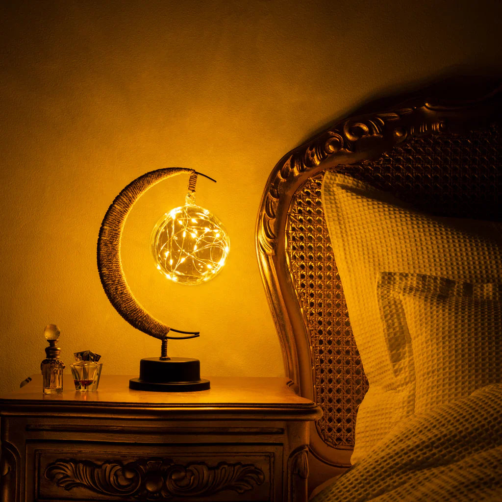 Battery-Powered Moon & Globe LED Lamp for Bedroom Nightstand, Kids Room & Living Room Accent Light | Cordless Decorative Desk Lamp with | Thomler