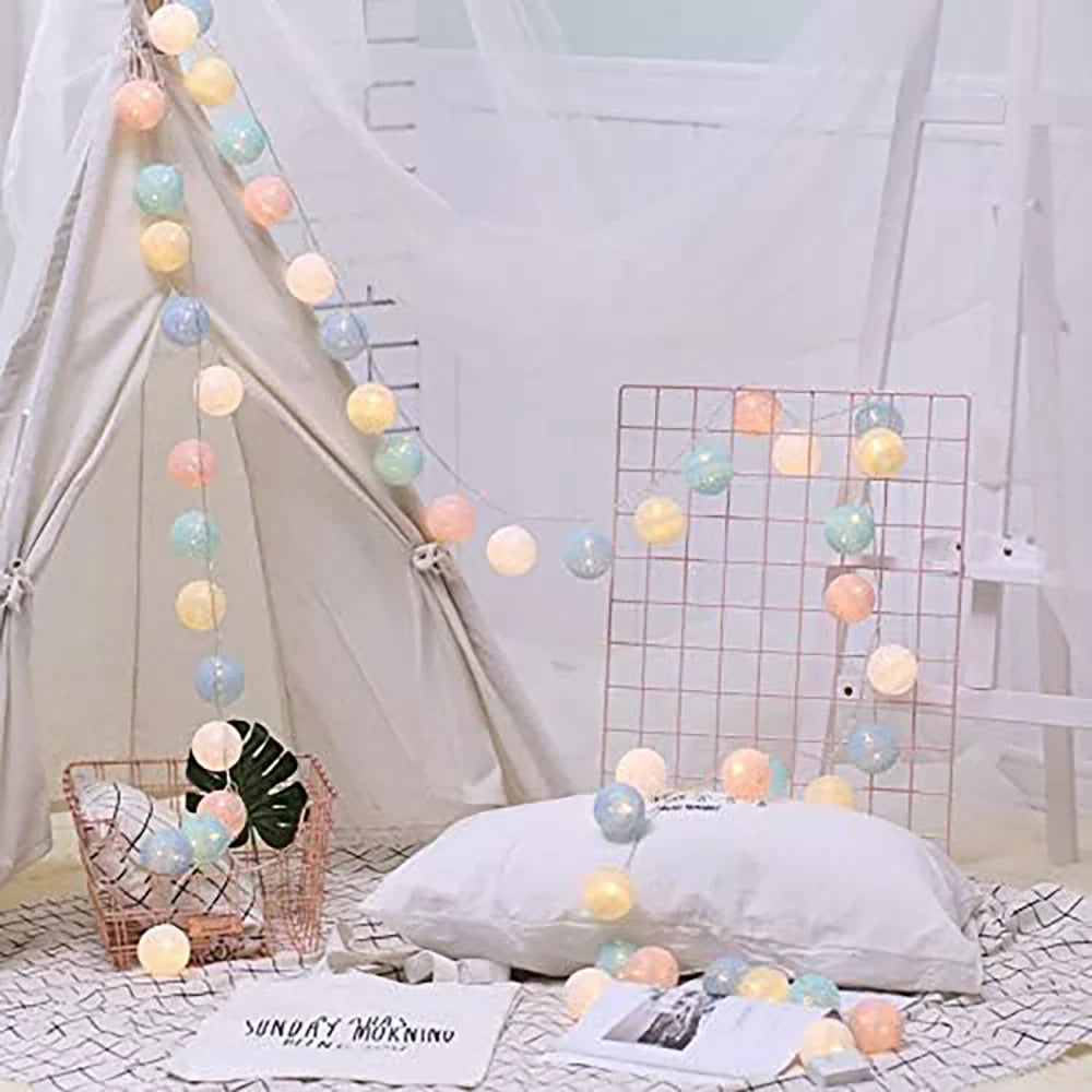 Cotton Ball String Lights LED Garland for Bedroom Living Room Nursery Party Decor USB or Battery Powered Ambient Lighting | Thomler