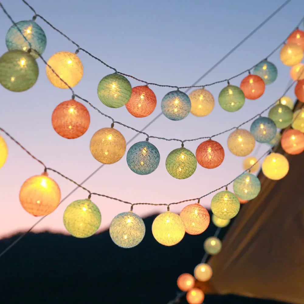 Cotton Ball String Lights LED Garland for Bedroom Living Room Nursery Party Decor USB or Battery Powered Ambient Lighting | Thomler