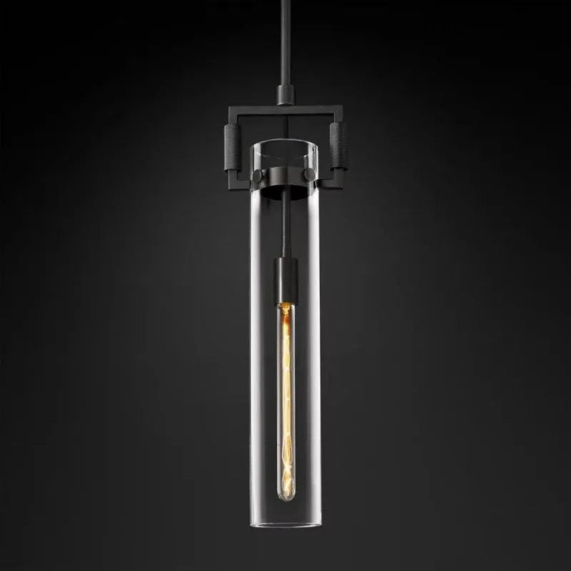 Industrial Glass Cylinder Hanging Light Fixture with Metal Frame & Edison Bulb for Kitchen Island Dining Room | Thomler