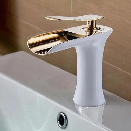 Deck-Mount Bathroom Faucet with Single Lever Control in Polished Metallic Finish for Sink | Contemporary Waterfall Spout Fixture | Easy Inst | Thomler