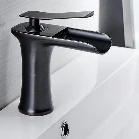 Deck-Mount Bathroom Faucet with Single Lever Control in Polished Metallic Finish for Sink | Contemporary Waterfall Spout Fixture | Easy Inst | Thomler