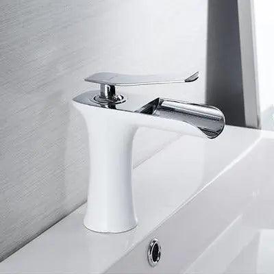 Deck-Mount Bathroom Faucet with Single Lever Control in Polished Metallic Finish for Sink | Contemporary Waterfall Spout Fixture | Easy Inst | Thomler