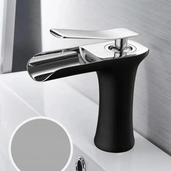 Deck-Mount Bathroom Faucet with Single Lever Control in Polished Metallic Finish for Sink | Contemporary Waterfall Spout Fixture | Easy Inst | Thomler