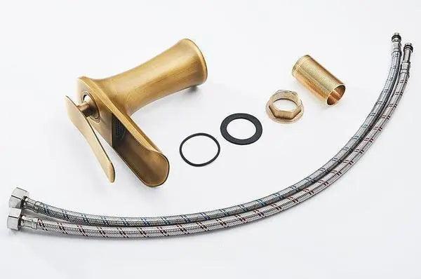 Deck-Mount Bathroom Faucet with Single Lever Control in Polished Metallic Finish for Sink | Contemporary Waterfall Spout Fixture | Easy Inst | Thomler