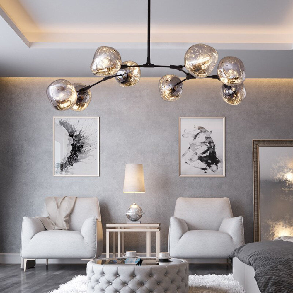 Glass Globe Ceiling Pendant Fixture 3 6 8 Multi-Drop Warm LED Adjustable Hanging Kit Metal Frame Contemporary Dining Room Bedroom Lighting | Thomler