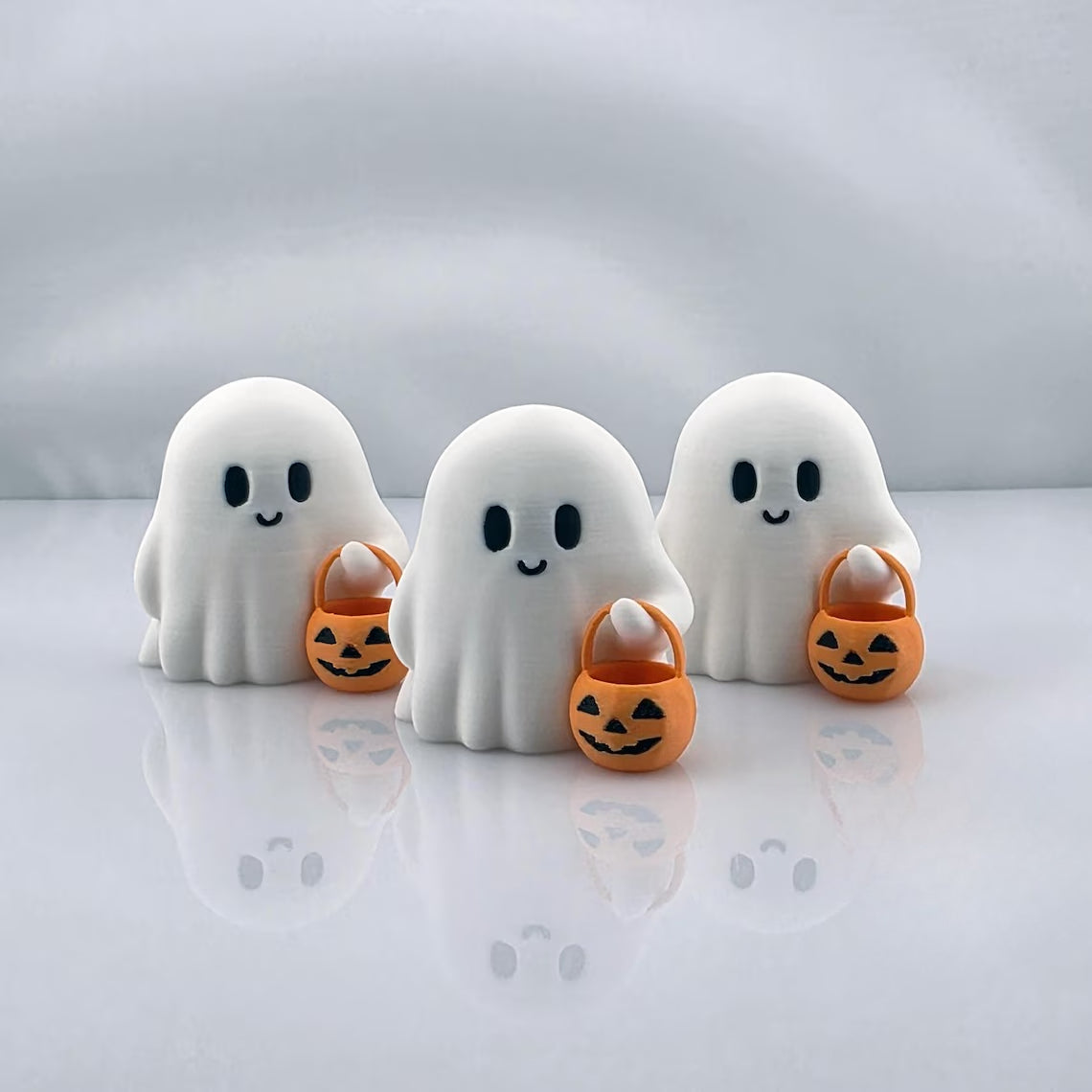 Set of 3 Friendly Spirit Figurines for October Tabletop Display – Resin Mini Statues with Pumpkin Detail | Thomler