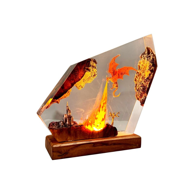 Dragon Sculpture Accent Lamp with LED Flame Effect for Nightstand & Shelf | Thomler