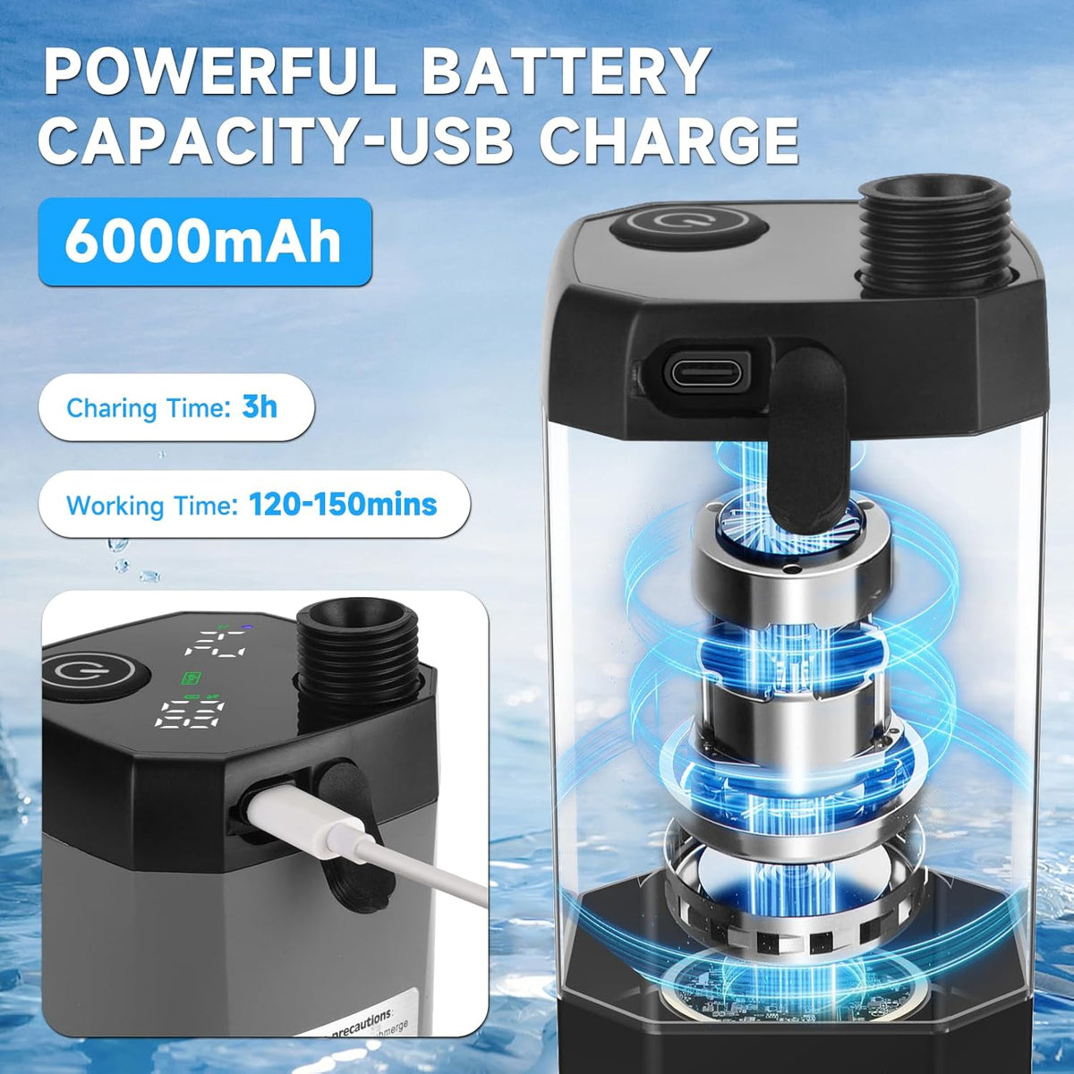Rechargeable Camp Shower Pump with Digital Screen for RV & Outdoor Travel | Thomler