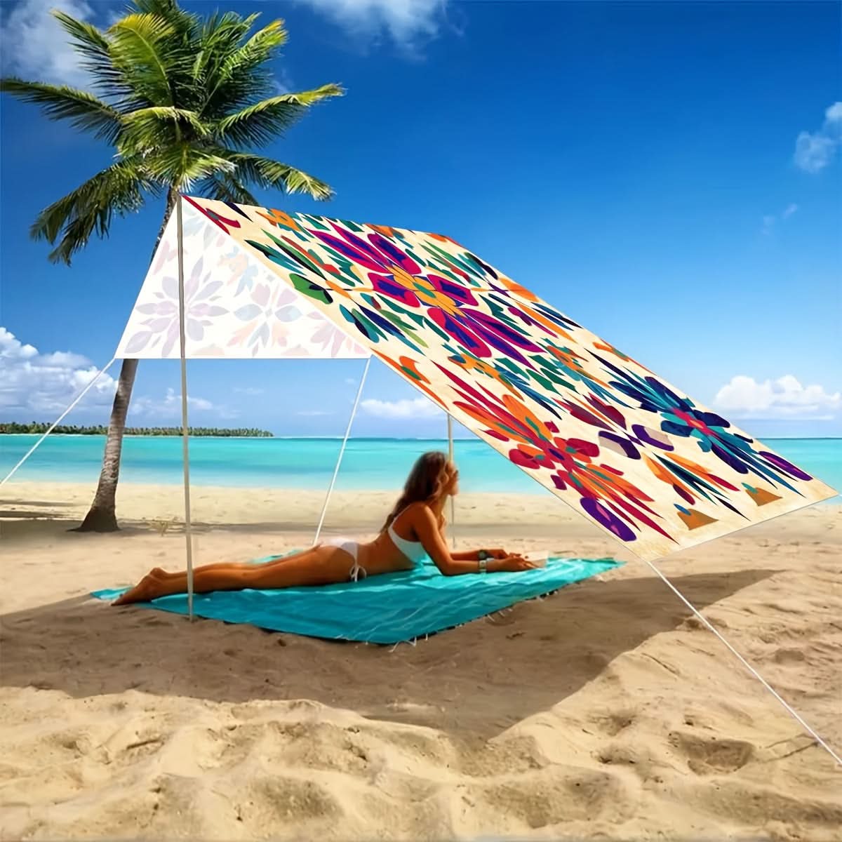 Bohemian Mandala Garden Shade – Portable Outdoor Sun Canopy for Patios, Pools & Beach – Fits 6 People – Hanging Sunshade with Gradient | Thomler