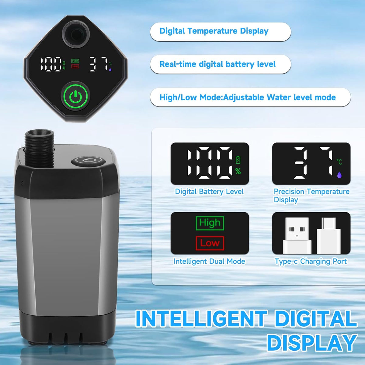 Rechargeable Camp Shower Pump with Digital Screen for RV & Outdoor Travel | Thomler