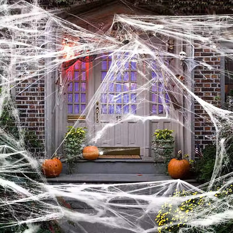 Expandable Spiderweb Decoration – Stretchable Cotton Filler for Eerie Indoor & Outdoor Halloween Setups | Thomler