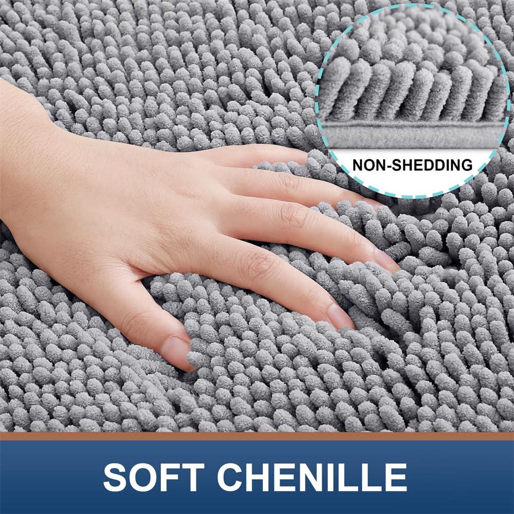 Plush Chenille Bathroom Mat with Fast-Dry Microfiber & Anti-Slip Base for Shower, Bedroom, Kitchen | Thomler