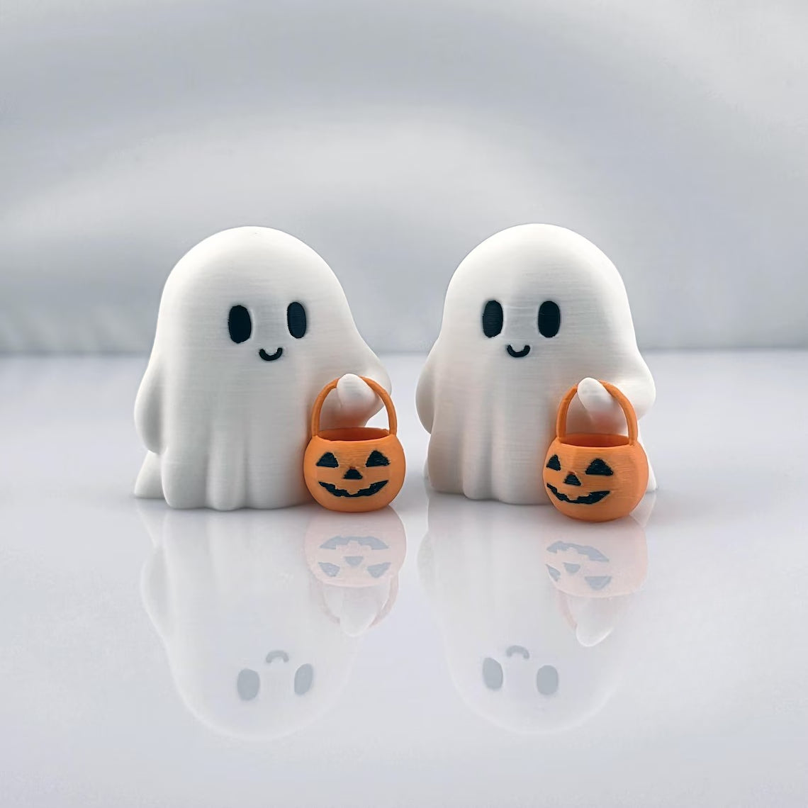 Set of 3 Friendly Spirit Figurines for October Tabletop Display – Resin Mini Statues with Pumpkin Detail | Thomler