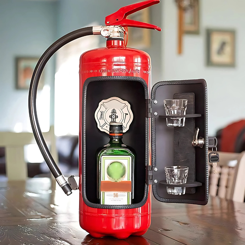 Repurposed Fire Extinguisher Mini Bar — Handcrafted Industrial Home Bar Station for Man Cave, Living Room & Unique Gift Giving | Thomler