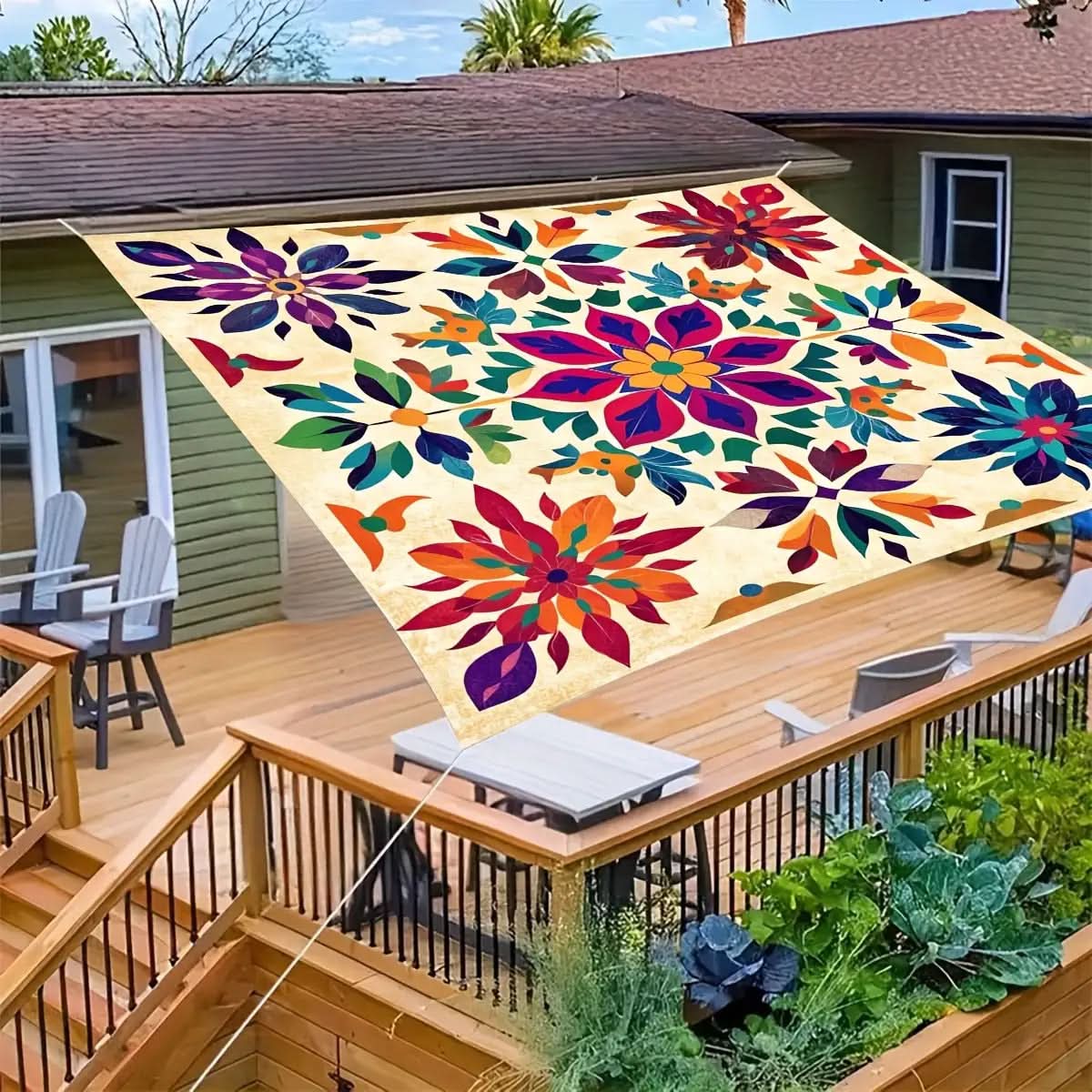 Bohemian Mandala Garden Shade – Portable Outdoor Sun Canopy for Patios, Pools & Beach – Fits 6 People – Hanging Sunshade with Gradient | Thomler