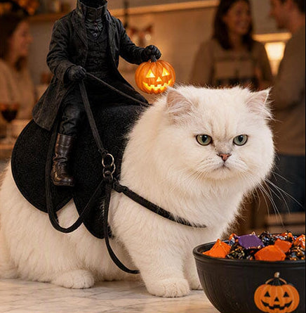 Spooky Rider Dog & Cat Halloween Costume – 3D Jack-o'-Lantern Vest with Carrying Knight Illusion for Festive Pet Photos | Thomler