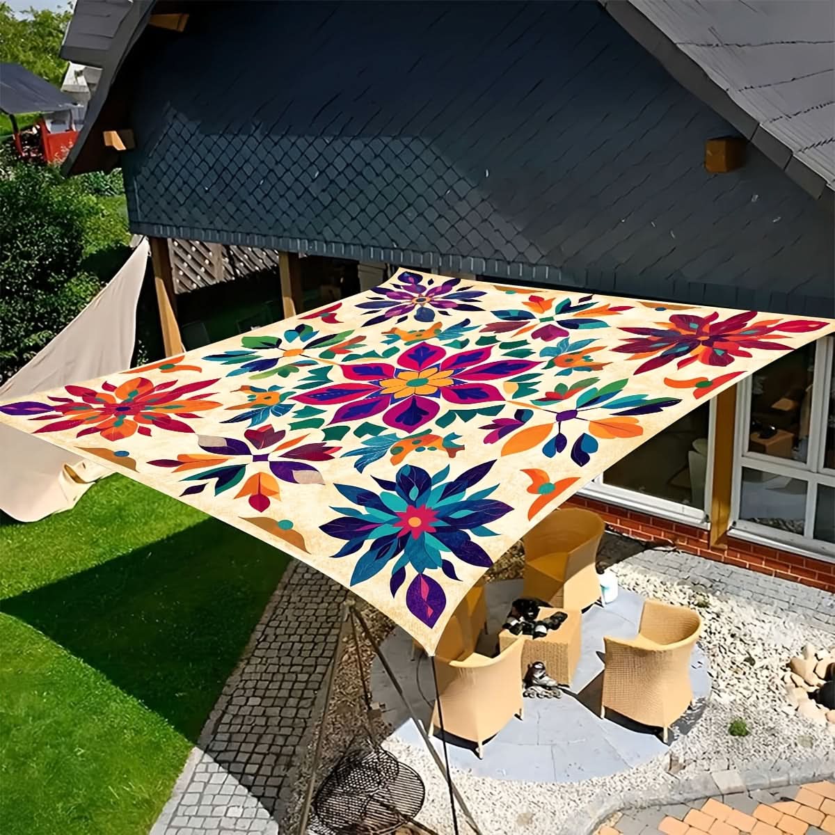 Bohemian Mandala Garden Shade – Portable Outdoor Sun Canopy for Patios, Pools & Beach – Fits 6 People – Hanging Sunshade with Gradient | Thomler